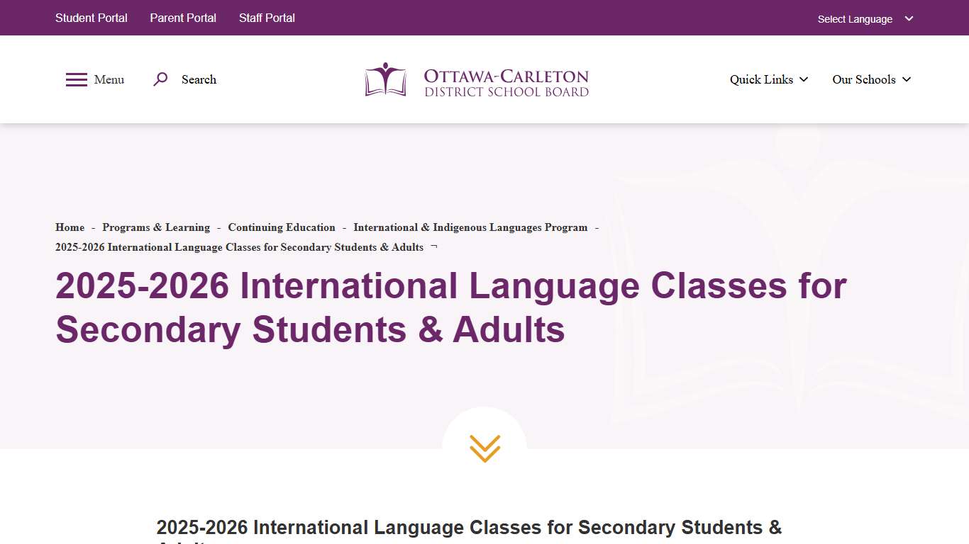 2025-2026 International Language Classes for Secondary Students & Adults Ottawa-Carleton District School Board